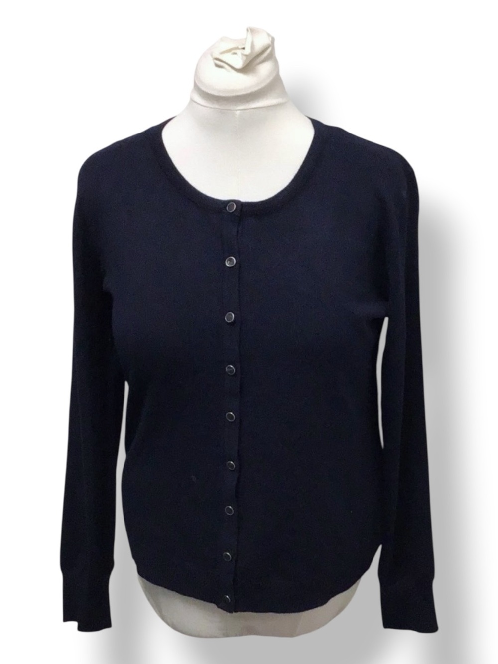 Jess & Erica Women’s Crewneck Button Front Knit Cardigan Sweater Navy Blue L